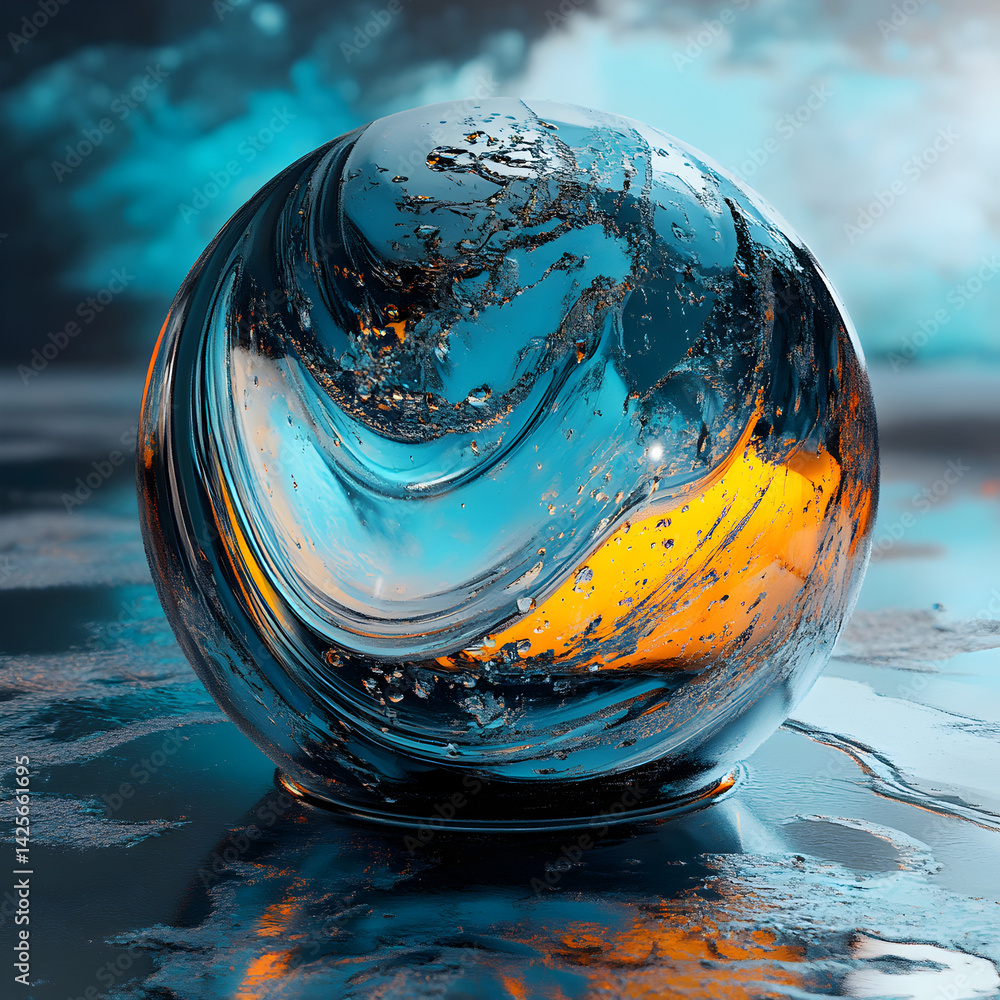 Poster mystical orb's essence: a mesmerizing, spherical glass orb, capturing intricate swirls and reflectio