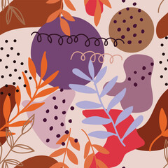 Modern colorful tropical floral pattern. Cute botanical abstract contemporary seamless pattern. Hand drawn unique print. Vector illustration