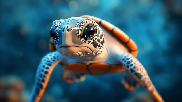 Sea turtle gliding through clear waters. A sea turtle swims gracefully in vibrant ocean waters, showcasing its intricate shell and keen eyes while exploring.