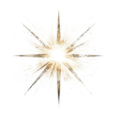 Golden explosion with radiant starburst and dynamic light burst, cut out - stock png.