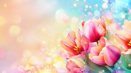 Obraz premium Blooming tulip in pastel tones with soft bokeh spring background