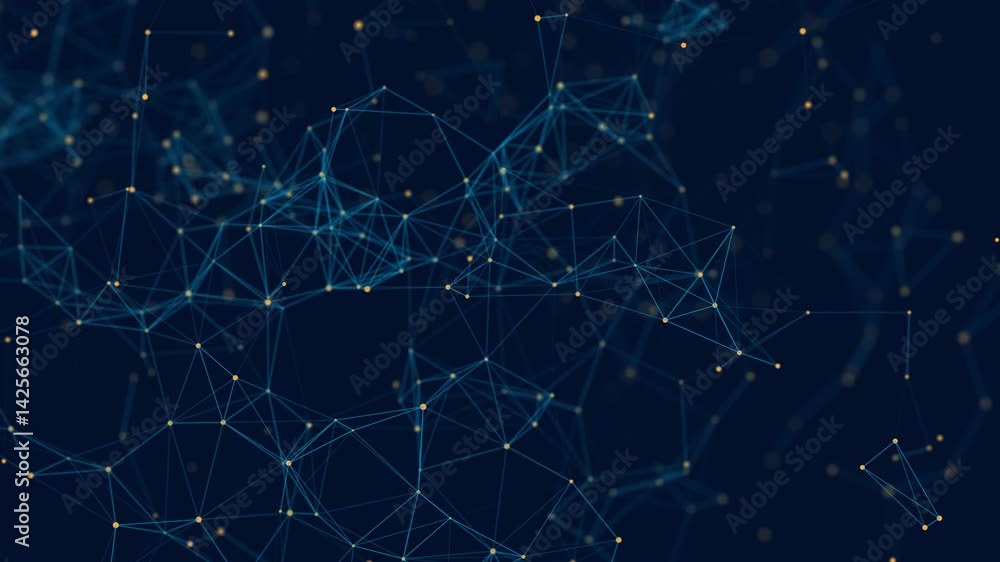 Fototapete Abstract digital connection moving dots and lines. Technology background. Network connection structure. Plexus effect. 3d Seamless loop. 4K	