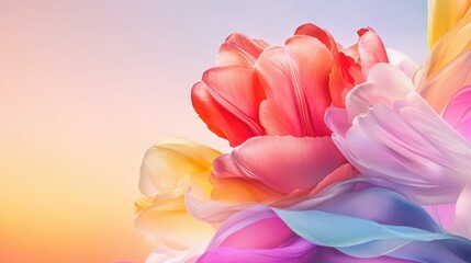 Close-up of vibrant tulip petals with dreamy pastel blur backdrop