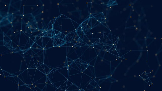 Abstract digital connection moving dots and lines. Technology background. Network connection structure. Plexus effect. 3d Seamless loop. 4K	