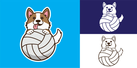 set of dog with volleyball good for logo, sticker, badge, element design, etc