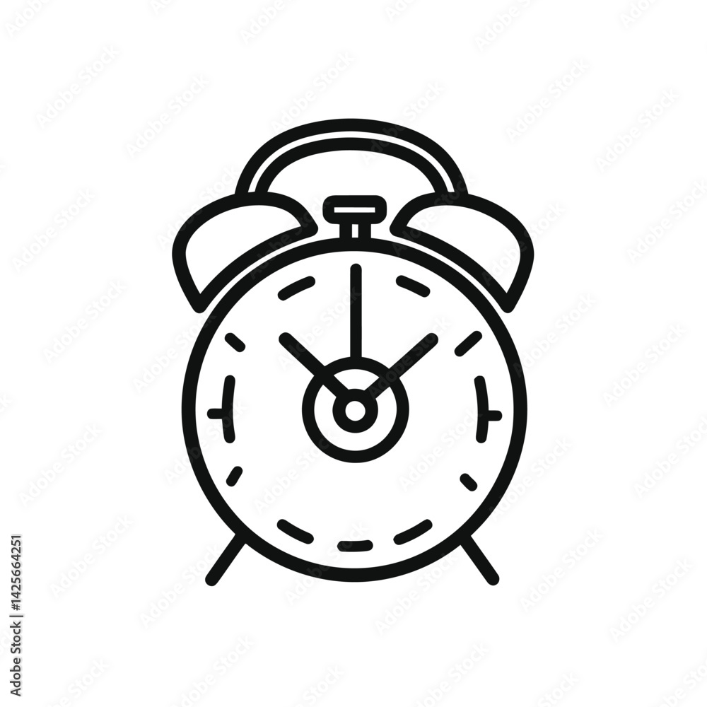Poster alarm clock with transparent background, icon style, simple line art