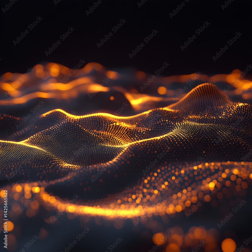 Poster glowing terrain: a mesmerizing visual, intricate, abstract landscape is illuminated, featuring a lum