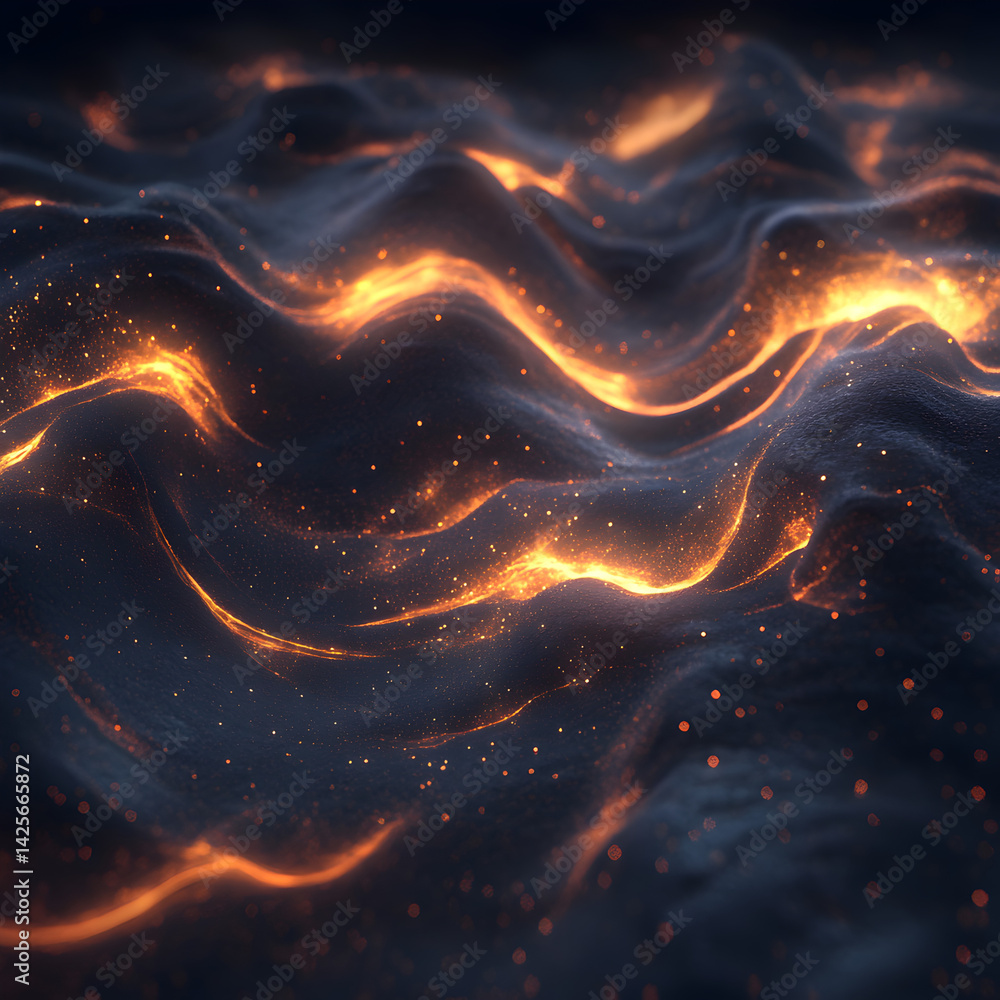 Poster glowing abstract wave: an alluring abstract display of glowing, wave-like patterns, illuminated by r