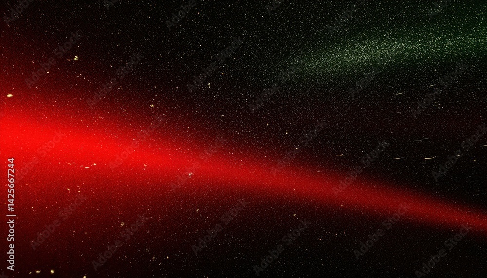 Poster cosmic red light beam texture with starry particles on black background for web design, branding, digital art, sci-fi themes, and print graphics

