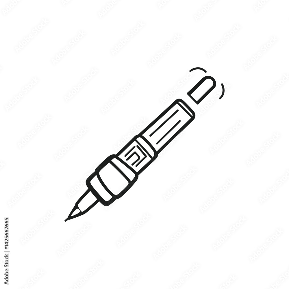 Poster black outline nib pen tool with removable lid on transparent background
