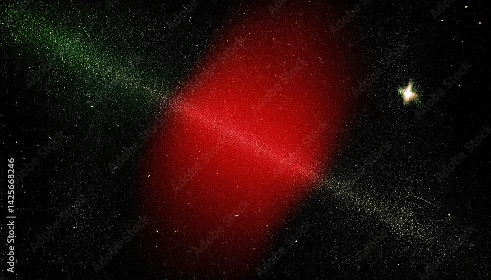 Poster cosmic red light beam texture with starry particles on black background for web design, branding, digital art, sci-fi themes, and print graphics

