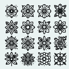 flower line icon set black and white
