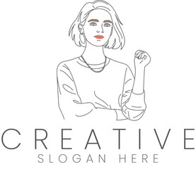 Stylish Woman Line Art Minimalist Portrait Design Elegant Fashion Illustration girl style 