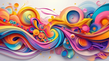 abstract banner filled with kaleidoscopic colors, swirling shapes, and bold patterns, evoking a sense of energy and creativity