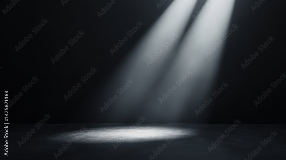 Poster a dark grey background with soft spotlight illumination, creating a dramatic and elegant effect