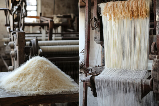 Pashmina wool processing in factory: from raw material to fine threads
