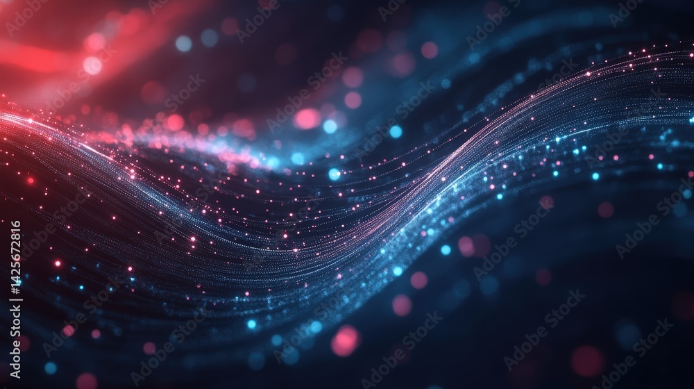 Poster a dark-themed technology background with glowing lines representing the continuous movement of data 