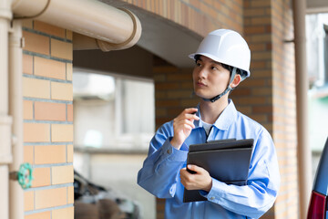 男性　ヘルメット　作業着