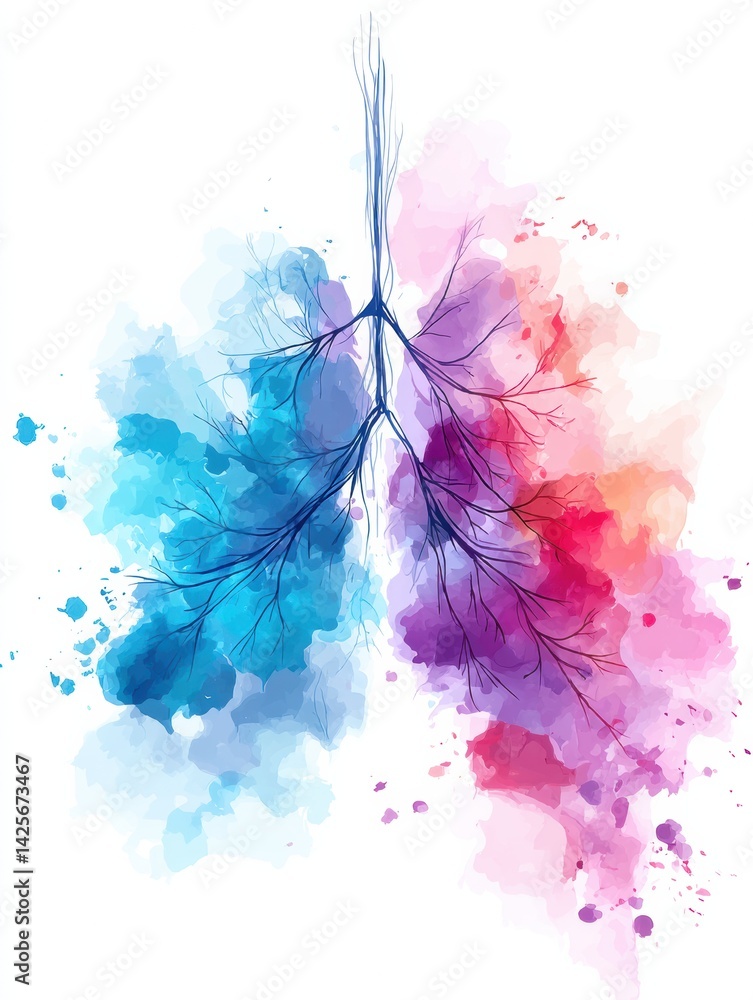Poster calm abstract lungs breathing with pastel fog in a harmonious blend of colors