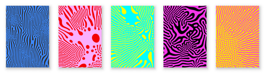 Fototapeta na wymiar Organic patterns or abstract groovy psychedelic backgrounds. Vector organic patterns of color squiggle lines, abstract modern trendy backgrounds