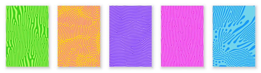 Organic patterns or abstract groovy psychedelic backgrounds. Vector organic patterns of color squiggle lines for abstract modern trendy backgrounds