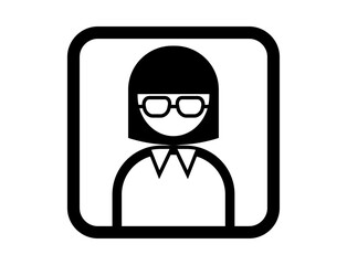 メガネをかけた人の四角いシンプルなモノクロイラストアイコン