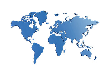 Fototapeta premium Blue map illustrating global continents and oceans in simple design, cut out - stock png.