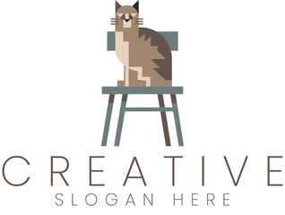 Adorable Cat Sitting on Chair Geometric Design pet pet pet art cute logo icon gray pose   