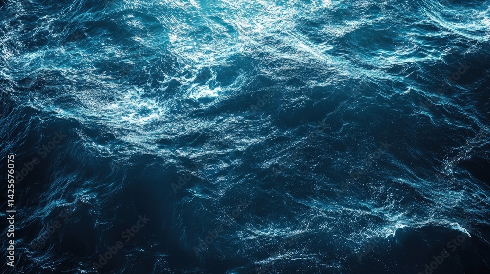 Fototapete a deep ocean background with waves gently rippling, illuminated by the shimmering light from above, 