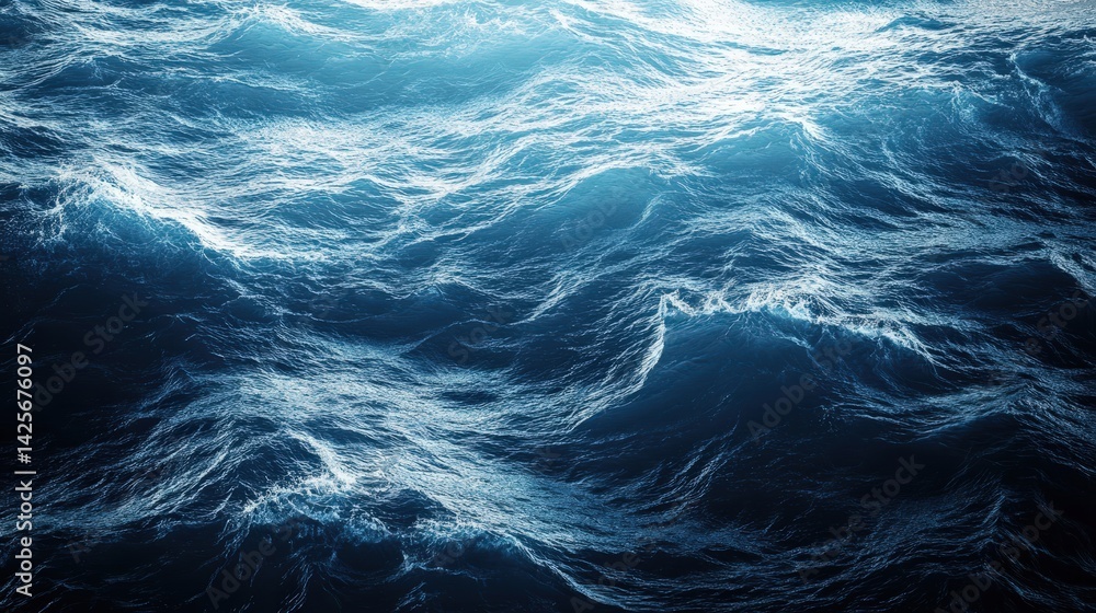 Fototapete a deep ocean background with waves gently rippling, illuminated by the shimmering light from above, 