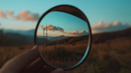 Photographer experimenting with creative angles, using mirrors for reflection shots