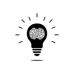 Creative idea, light bulb with brain inside icon.
