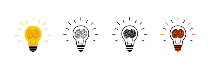 Creative idea, light bulb with brain inside icon.