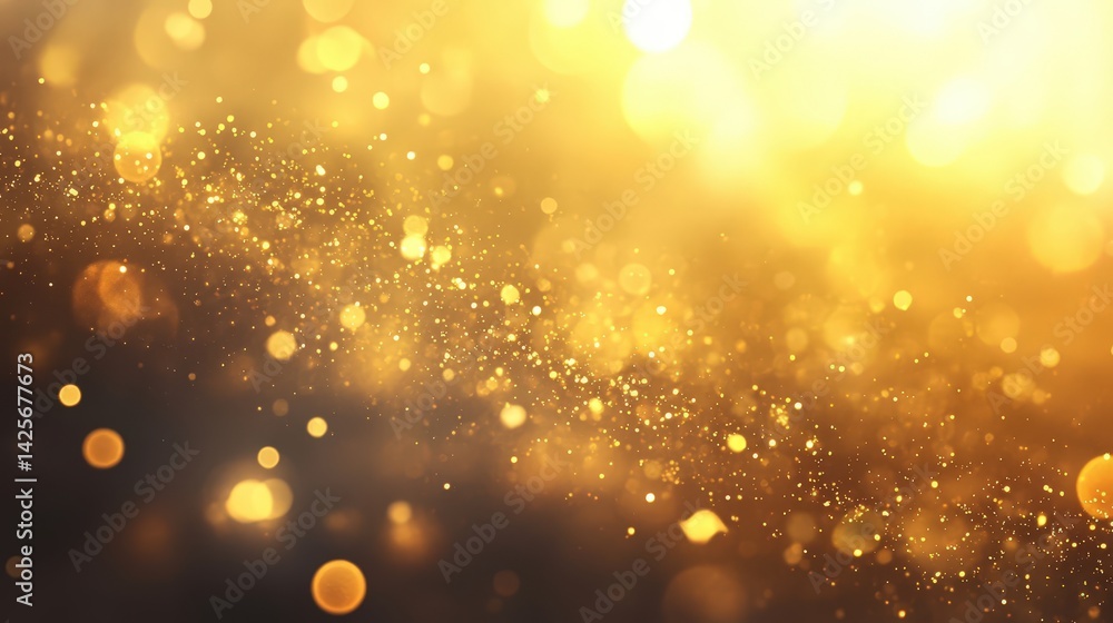 Aufkleber a delicate golden bokeh mist with softly glowing particles floating in a dreamy haze