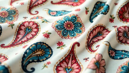 Subtle muted paisley print on soft linen fabric , serene, sophisticated, background