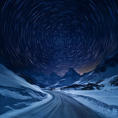 Fototapeta premium Celestial Symphony Over the Alps: Witness the mesmerizing dance of stars in a breathtaking long exposure photograph, illuminating the majestic alpine landscape below.