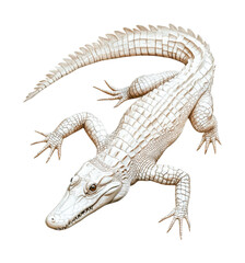Intricate carved albino alligator sculpture with detailed scales and realistic features, cut out - stock png.