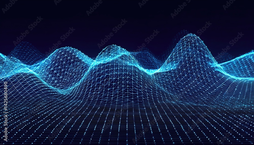 Poster futuristic abstract wave network connection structure in a big data scene, captivating an aweinspiri