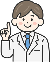 提案する、白衣を着た、男性医師（線画カラー）のイラスト