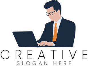 Businessman Working Laptop Creative Modern Design Professional Office tie job suit icon   