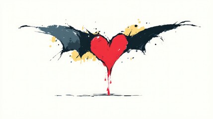 Bleeding Heart with Bat Wings  Gothic  Abstract Art Print