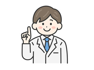 提案する、白衣を着た、男性医師（線画カラー）のイラスト