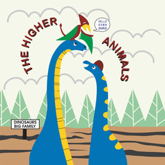 pair of dinosaurs with long necks,cartoon vector illustration
