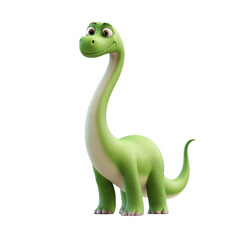 Naklejka premium Adorable Cartoon Green Dinosaur Friendly Sauropod 3D Render Childrens Illustration Cute Prehistoric