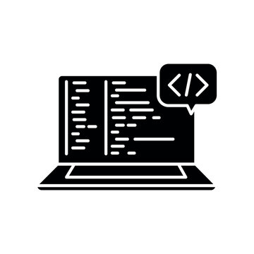 Programming black flat icon for digital and print projects.