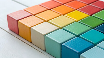 Solopreneur Business Freelance Independent Colorful wooden blocks arranged in a grid on a light surface.