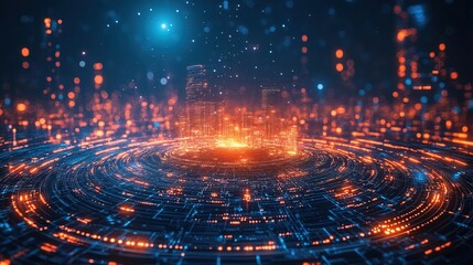 Obraz premium Digital Cityscape in Abstract Futuristic Design