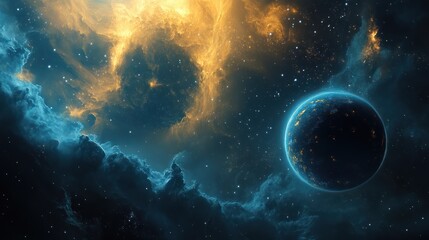 A beautiful planet exists in vibrant colorful cosmos