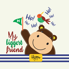 hippo my biggest friends,cartoon illustration