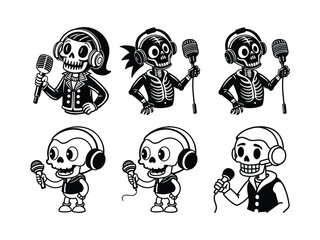  silhouette of little skeleton head with headphones icon